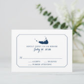 Navy Classic Nantucket Island Kaart Bruiloft RSVP (Staand voorkant)