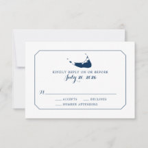 Navy Classic Nantucket Island Kaart Bruiloft RSVP