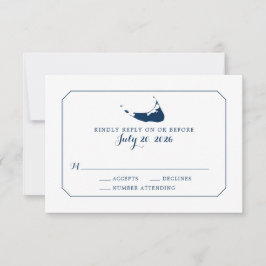 Navy Classic Nantucket Island Kaart Bruiloft RSVP