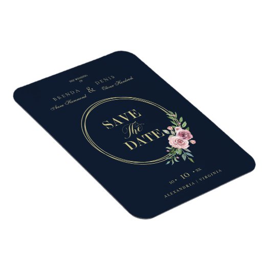 Navy Classic Romantic Elegant Pink Floral Wreate Magneet (Rechterzijde)