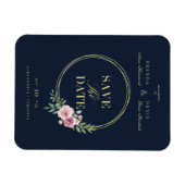 Navy Classic Romantic Elegant Pink Floral Wreate Magneet (Horizontaal)