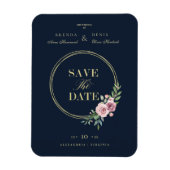 Navy Classic Romantic Elegant Pink Floral Wreate Magneet (Verticaal)