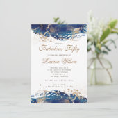 Navy Clean Gold Waves Fantastische Vijftig Verjaar Kaart (Staand voorkant)