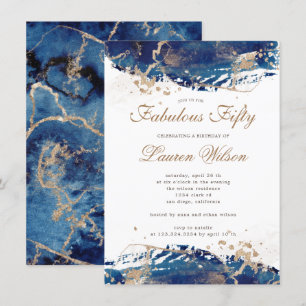 Navy Clean Gold Waves Fantastische Vijftig Verjaar Kaart