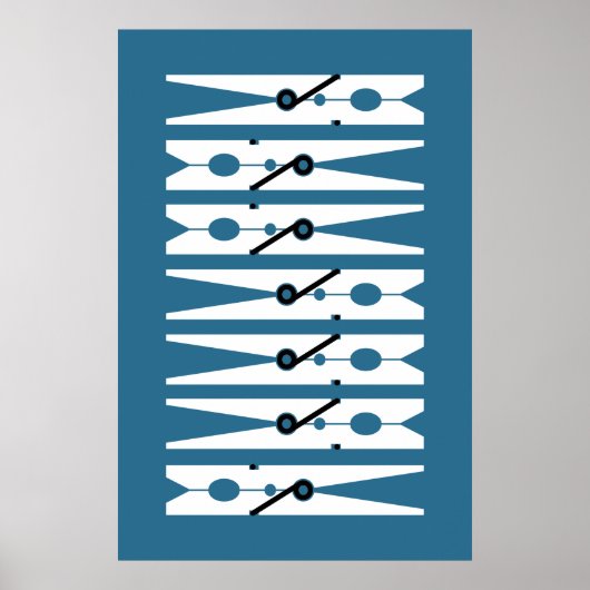 Navy  Clothes Pins Graphic Laundry Room Poster (Voorkant)