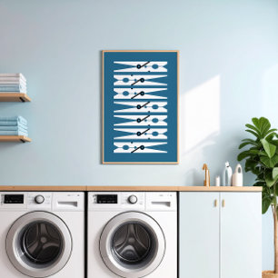 Navy  Clothes Pins Graphic Laundry Room Poster