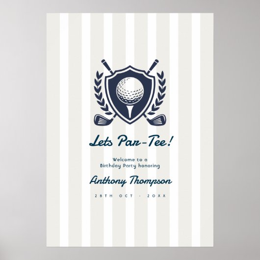 Navy & Cloud Dancer Preppy Golf Verjaardags Welkom Poster (Voorkant)