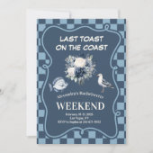 Navy Coastal Floral and Checkered Zee Bachelorette Kaart (Voorkant)