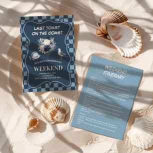 Navy Coastal Floral and Checkered Zee Bachelorette Kaart