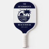 Navy Coastal Nautical Palm Tree Family Beach House Pickleball Paddle (Voorkant)
