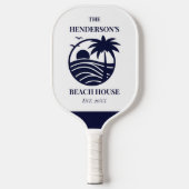 Navy Coastal Nautical Palm Tree Family Beach House Pickleball Paddle (Voorkant)