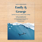 Navy Coastal onder het Zee Shark Beach Wedding Acryl Uitnodigingen (Voorkant)