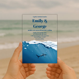 Navy Coastal onder het Zee Shark Beach Wedding Acryl Uitnodigingen