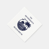 Navy Coastal Palm Tree Beach House Servet (Hoek)