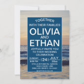 Navy Coastal Seascape Sunset Zomer Strand Wedding Kaart (Voorkant)