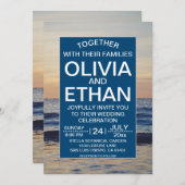 Navy Coastal Seascape Sunset Zomer Strand Wedding Kaart (Voorkant / Achterkant)