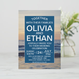 Navy Coastal Seascape Sunset Zomer Strand Wedding Kaart
