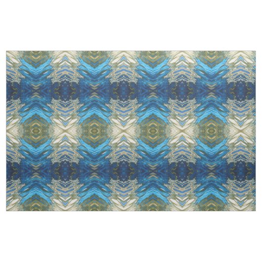 Navy Cobalt Olive Green & Cream Ikat Boho Fabric Stof (Fat Quarter)