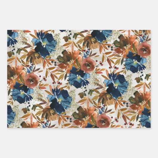 Navy & Coffee Peony Late Season Garden Inpakpapier Vel (Voorkant)