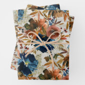 Navy & Coffee Peony Late Season Garden Inpakpapier Vel (In situ)