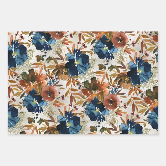 Navy & Coffee Peony Late Season Garden Inpakpapier Vel (Voorkant 3)