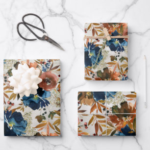 Navy & Coffee Peony Late Season Garden Inpakpapier Vel