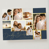 Navy Collage Multi Photo Save the Date Gold Lijste Folie Uitnodiging