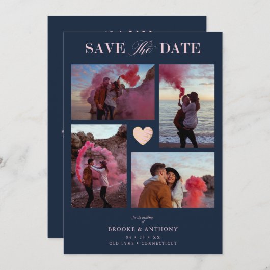 Navy Collage Wedding Pink Heart 4 Photos Covid19 (Voorkant / Achterkant)