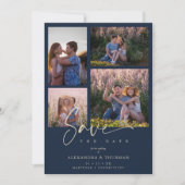 Navy Collage Wedding Save Date 4 Photos Covid19 (Voorkant)
