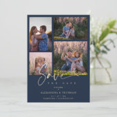 Navy Collage Wedding Save Date 4 Photos Covid19 (Staand voorkant)