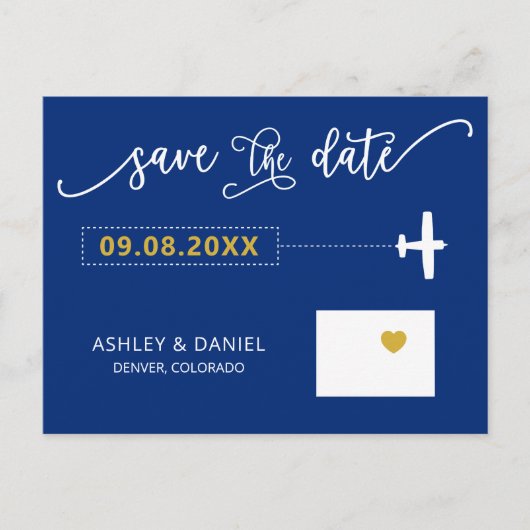 Navy Colorado Wedding Save the Date Map Briefkaart (Voorkant)