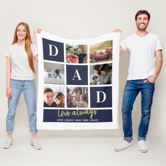 Navy Colorblock Dad Family Photo Collage Fleece Deken (In situ)