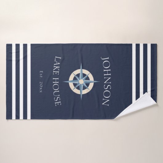 Navy Compass Rose Lake House Badhanddoek (Badhanddoek)