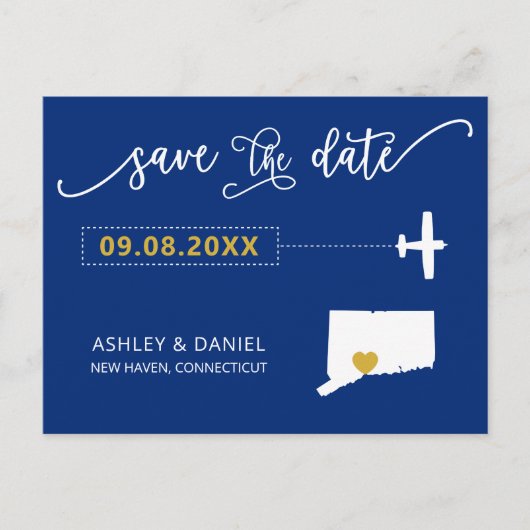 Navy Connecticut Wedding Save the Date Map Briefkaart (Voorkant)