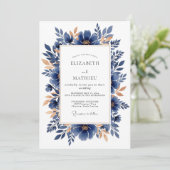 Navy Copper Elegant Botanical Wedding Kaart (Staand voorkant)