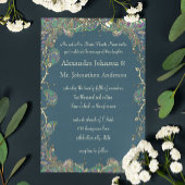 Navy Copper en Green Paisley Peacock Wedding Kaart