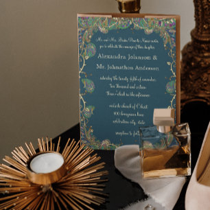 Navy Copper en Green Paisley Peacock Wedding Kaart