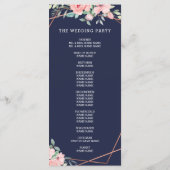 Navy Copper Geometrische Waterverf Bloemenbruiloft Programmakaart (Achterkant)