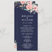 Navy Copper Geometrische Waterverf Bloemenbruiloft Programmakaart (Voorkant / Achterkant)