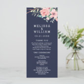 Navy Copper Geometrische Waterverf Bloemenbruiloft Programmakaart (Staand voorkant)