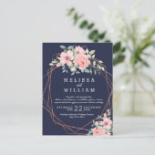Navy Copper Geometrische Waterverf Bloemenbruiloft Uitnodiging Briefkaart (Staand voorkant)