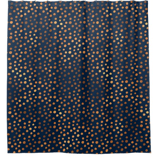 Navy Copper Metallic Polka Dots Spots Douchegordijn (Voorkant)