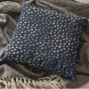 Navy Copper Metallic Polka Dots Spots Kussen