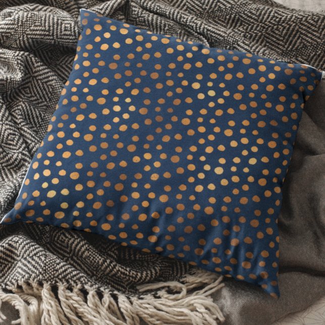 Navy Copper Metallic Polka Dots Spots Kussen (Creator heeft geüpload)