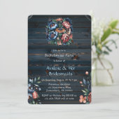 Navy & Copper Peony Wood Bruidsmeisjes Luncheon Kaart (Staand voorkant)