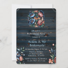 Navy & Copper Peony Wood Bruidsmeisjes Luncheon Kaart