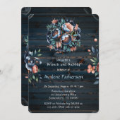 Navy & Copper Peony Wood Brunch en Bubbly Kaart (Voorkant / Achterkant)