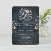 Navy & Copper Peony Wood Brunch en Bubbly Kaart (Staand voorkant)