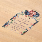 Navy & Copper Peony Wood Huwelijksfeest Acryl Uitnodigingen (Laagn)