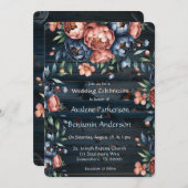 Navy & Copper Peony Wood Huwelijksfeest Kaart (Voorkant / Achterkant)